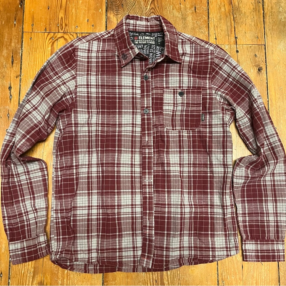 Element Men's Maroon and White Plaid Shirt